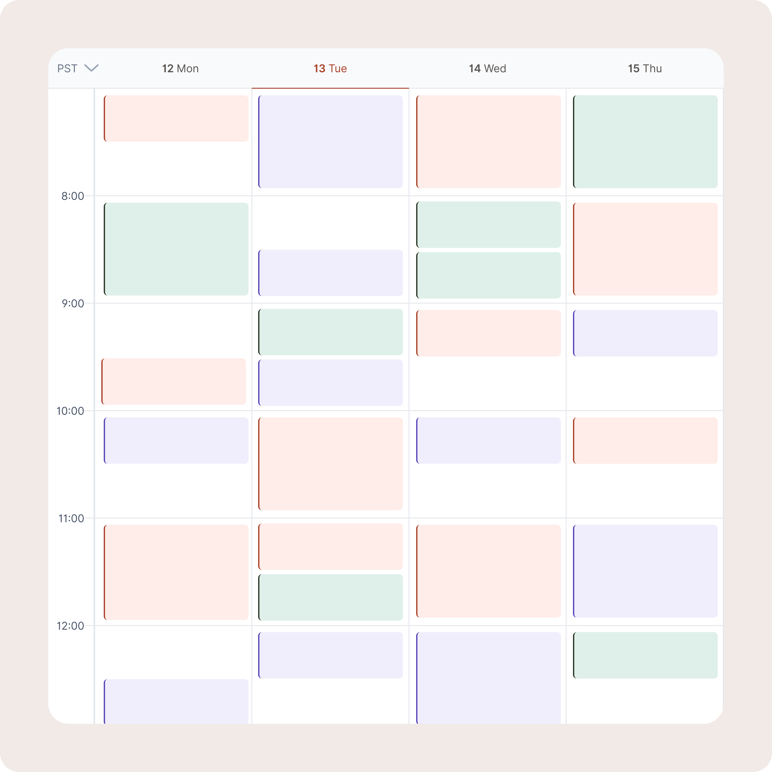 Weekly calendar grid with provider availability blocks