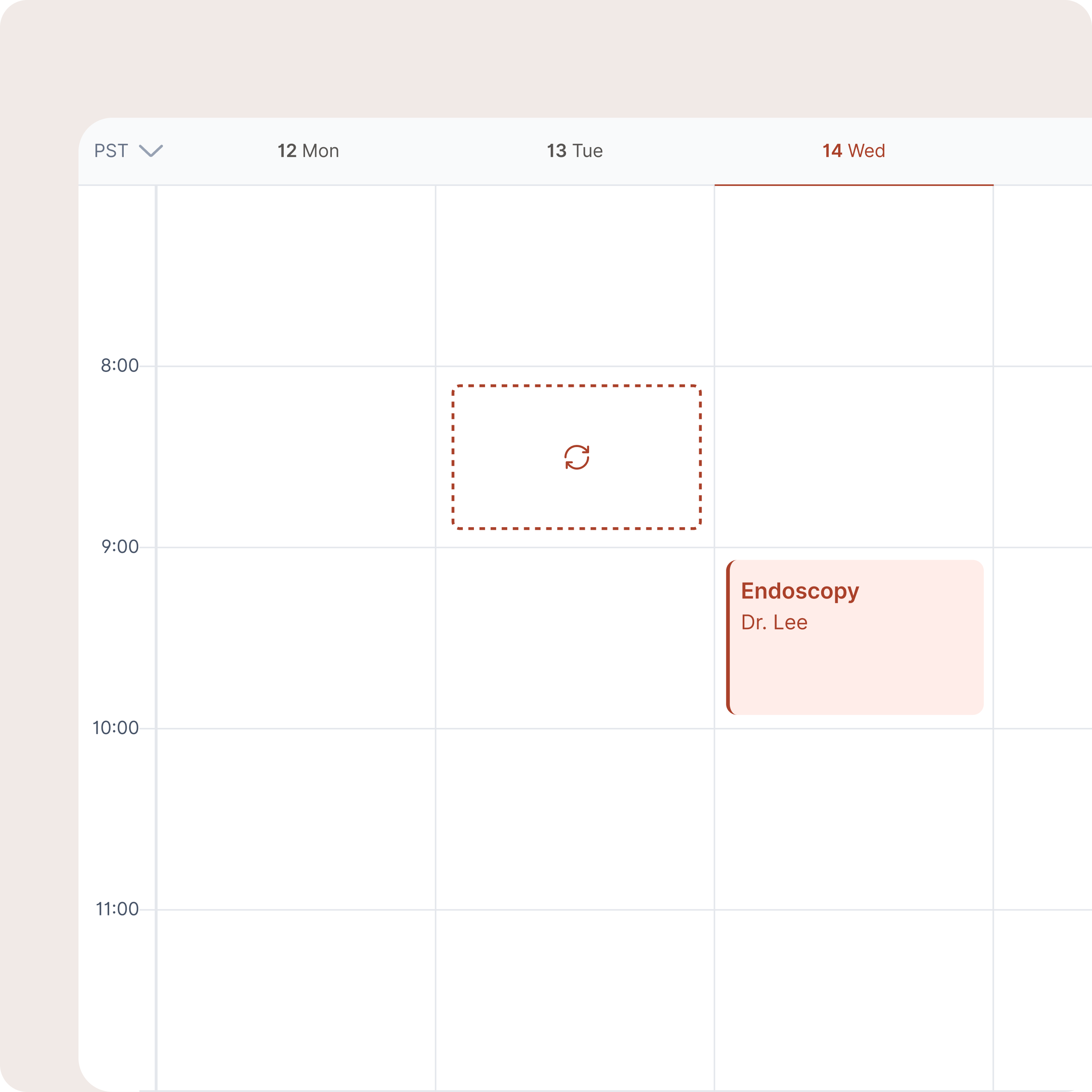 Calendar showing an appointment moved to a new day