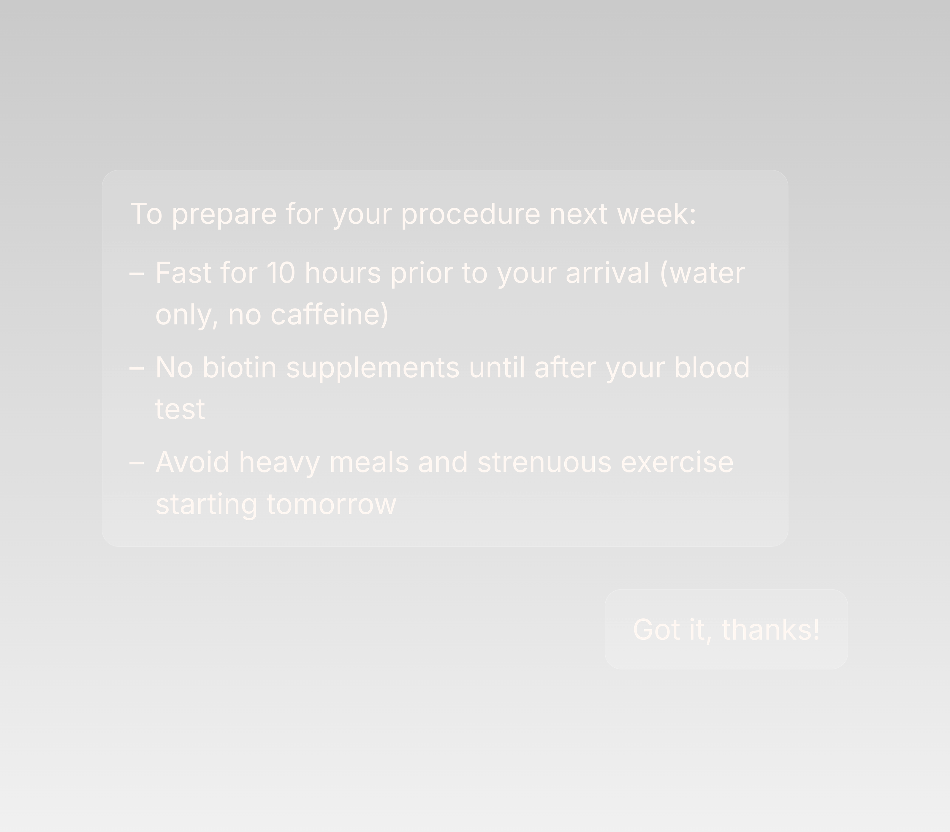 Step-by-step preparation checklist for an upcoming procedure